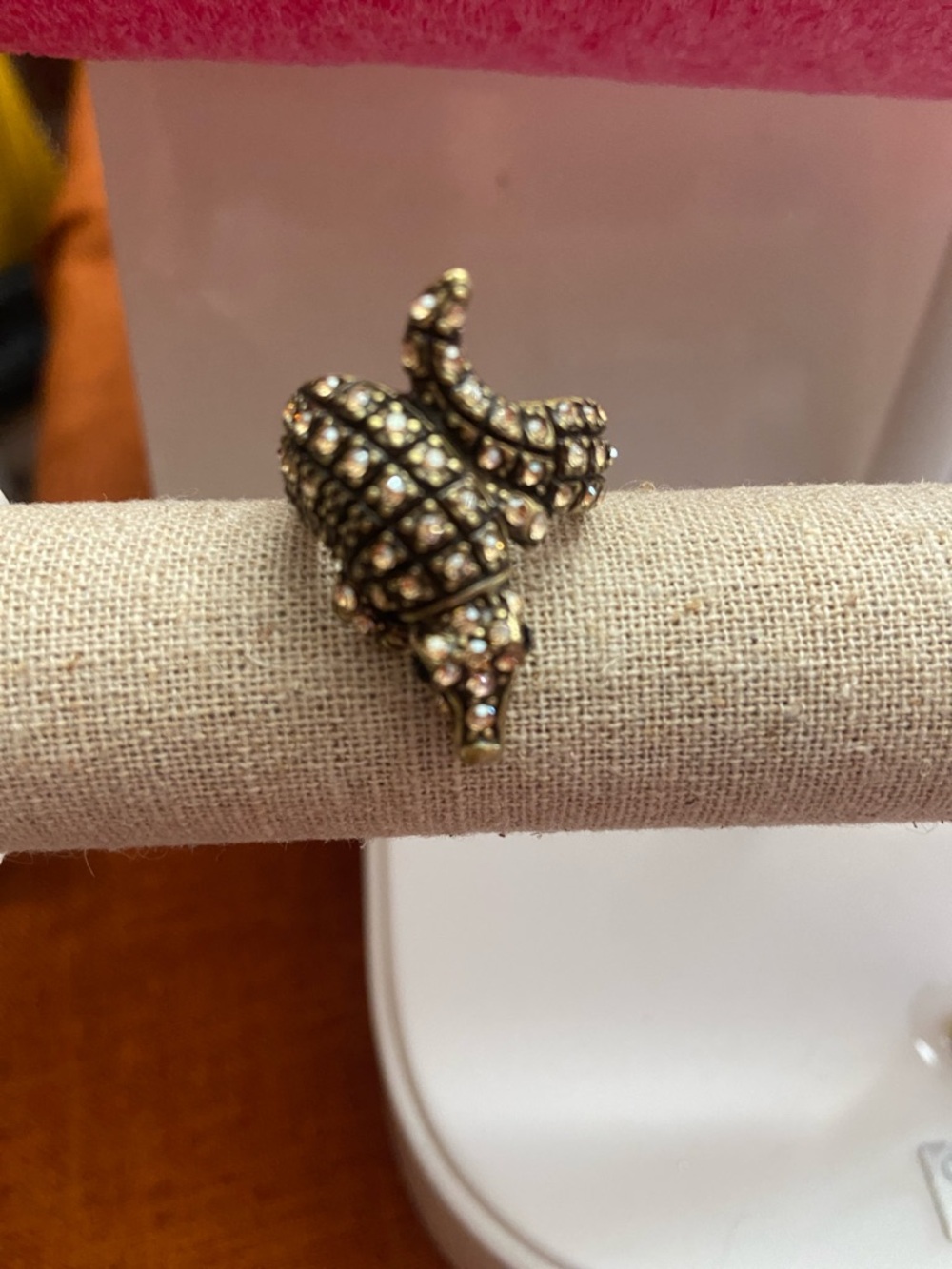 Heidi Daus Vintage-Inspired Rhinestone Alligator Ring in Antique Gold Tone